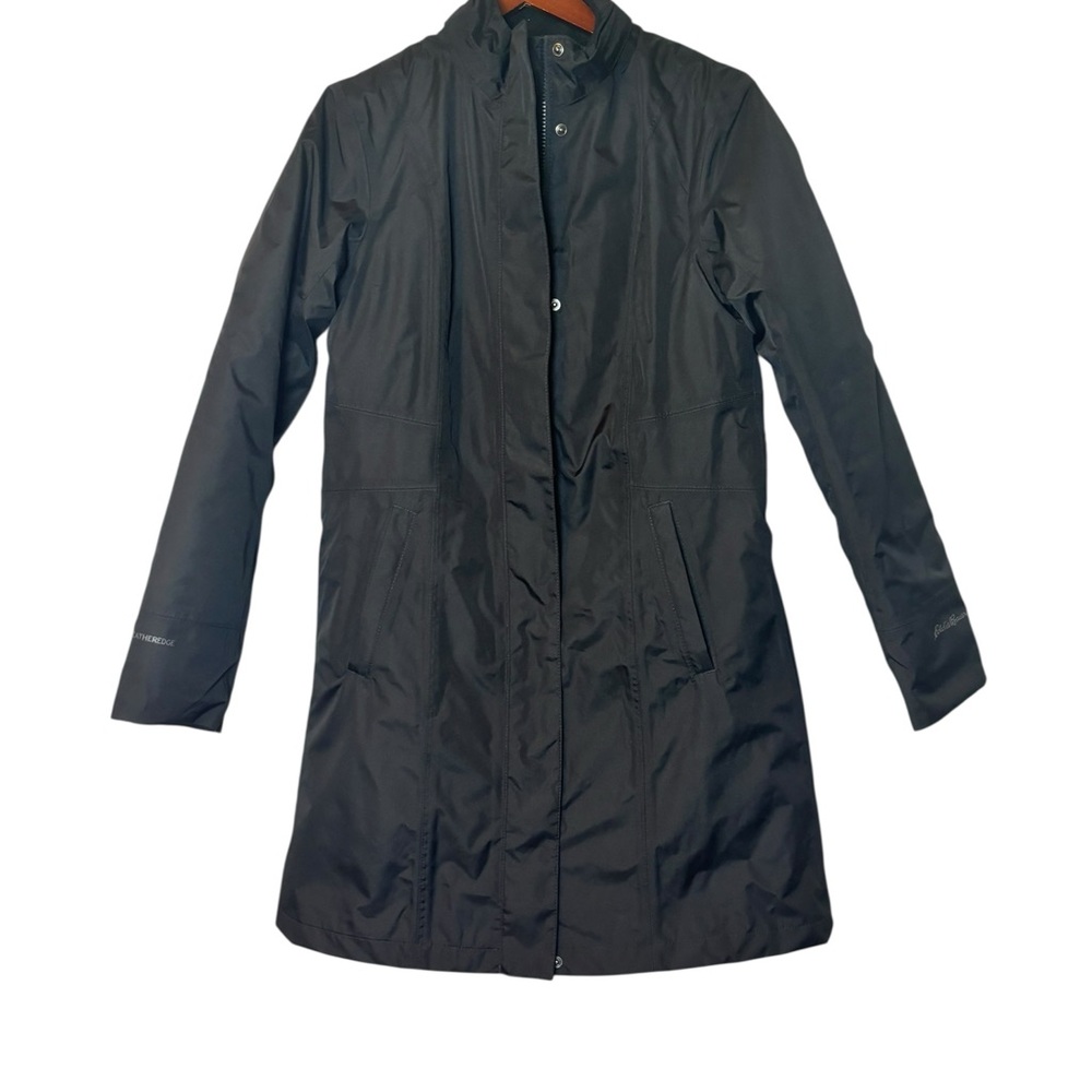 Eddie Bauer Girl On The Go Weatheredge Trench Coat Sz Small Black Raincoat Women